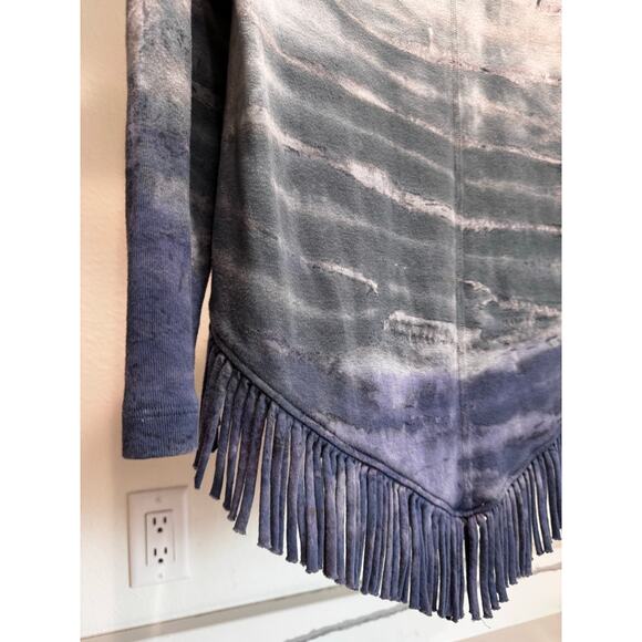 Barbara Lesser Women’s 3/4 Sleeve Fringe Hem Tie Dye Acid Wash Blouse Size M - Picture 4 of 8